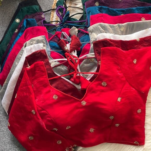 STARS & BEADS WORK NECK BRIDAL BLOUSE - Picture 8 of 11